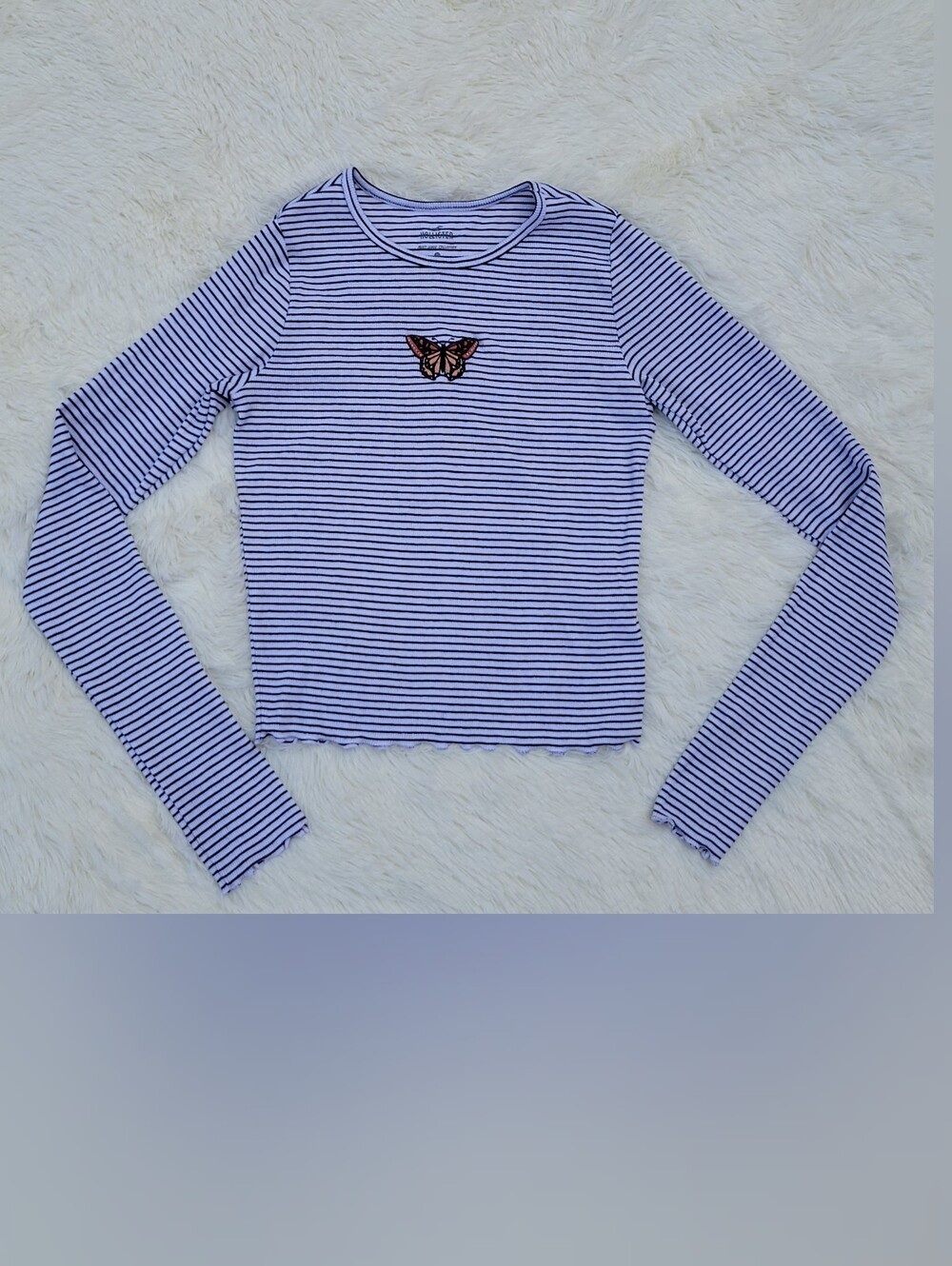 Hollister Kids' Black & White Striped Long-Sleeves Top
